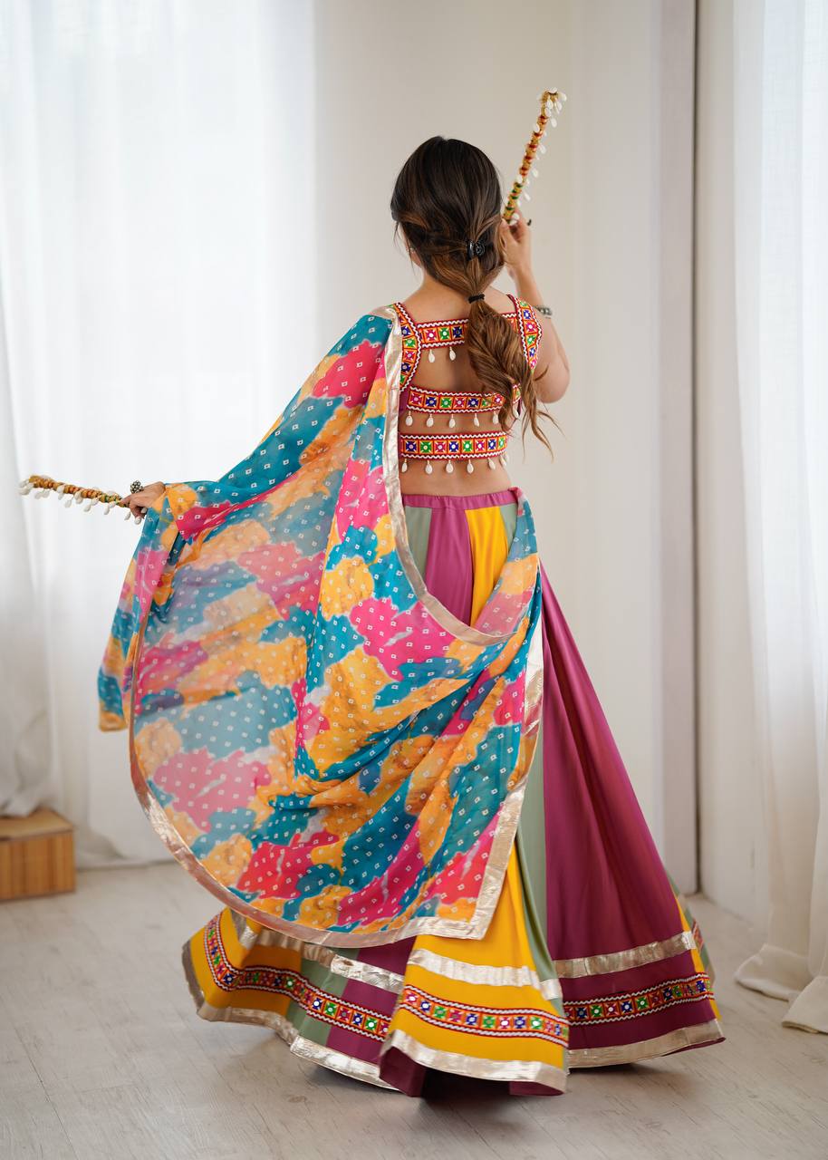 Havy Rayon Gamthi Thred Work With Real Mirror Lehenga Choli